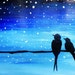 Original Painted Birds on Wire Star Gazing Card - Silhouette of birds on telephone wire original acrylic painted card
