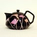 black Japanese teapot pink calla lily flowers glazed glossy Toyo tea pot