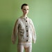 chunky cable knit cardigan, cream white, leather buttons, donegal wool Lucky 7