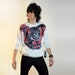 80s glitter tiger sweatshirt Joyce Leslie red white blue new wave shoulder pads medium large