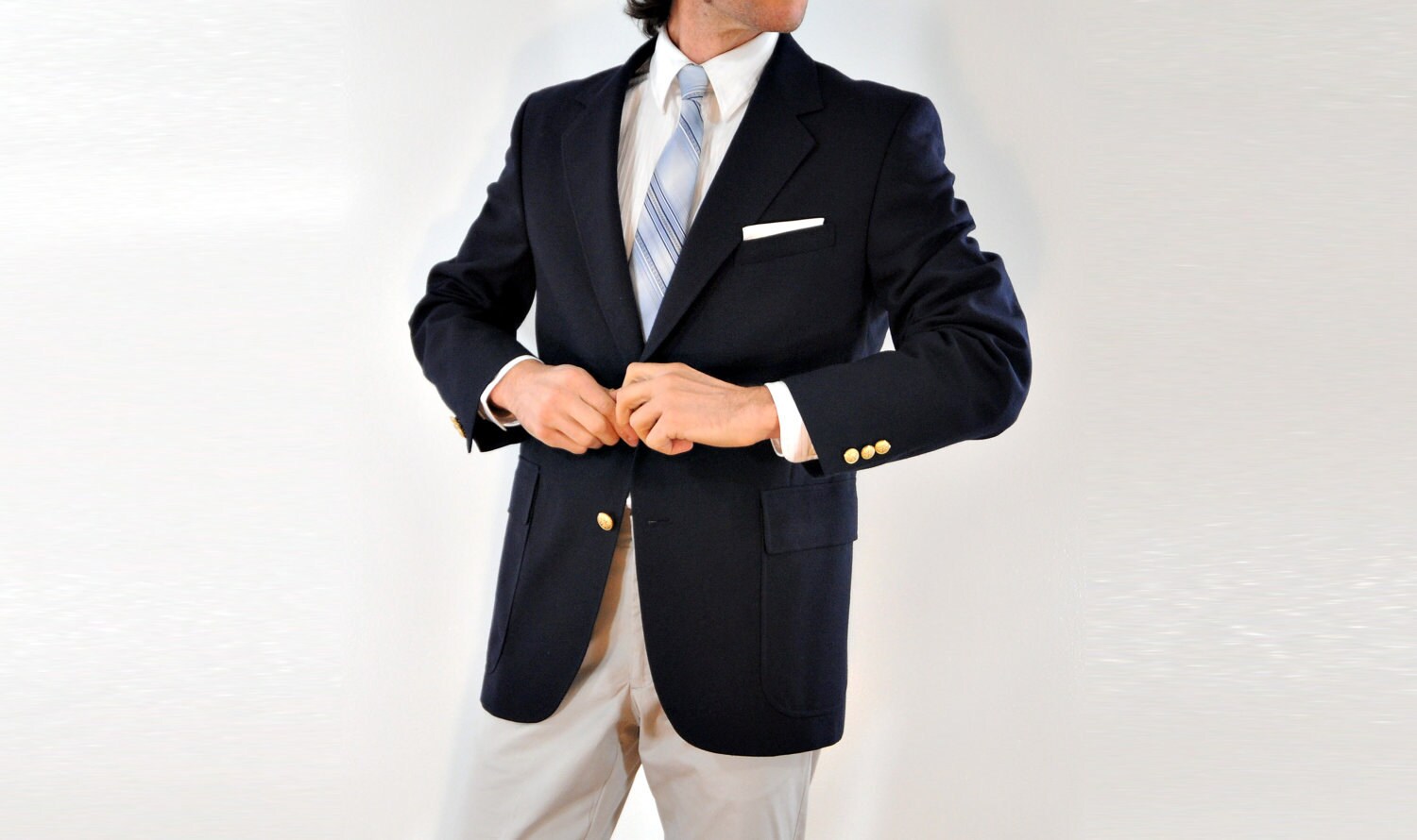 Mens Navy Hopsack Sportcoat Blazer Suit Jacket Gold Buttons