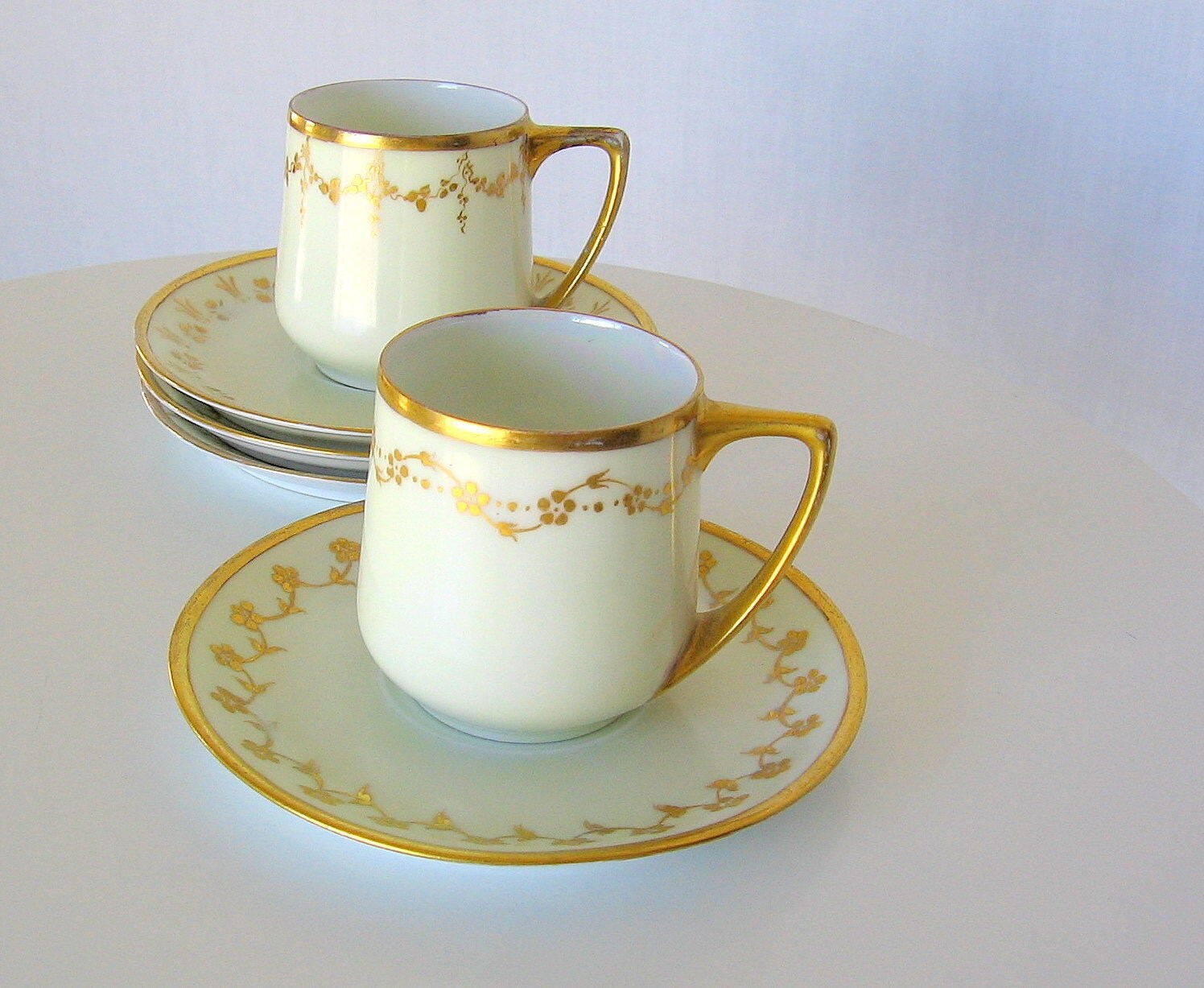 Antique Art Deco Demitasse Set Hand Painted 22K Gold Vintage