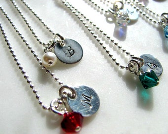Set of 6 Personalized Hand Stamped Sterling Silver Bridesmaids Necklaces