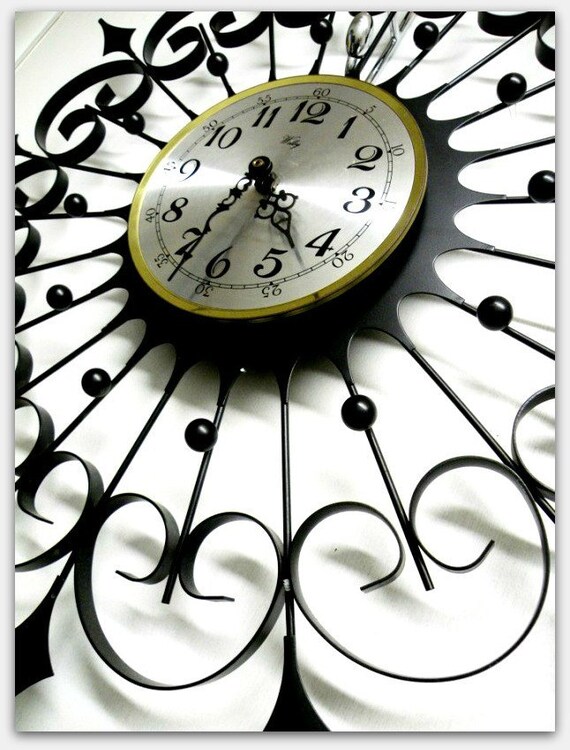 Vintage Welby Wrought Iron Sunburst Clock