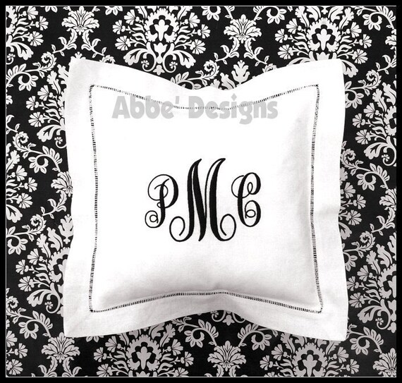 Items similar to Fancy Script MONOGRAMMED LINEN PILLOW 12 x 12 Pillow