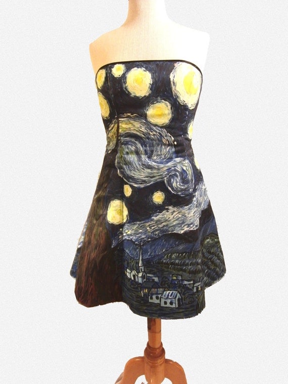 Hand Painted Starry Night strapless dress / costume size 6-8