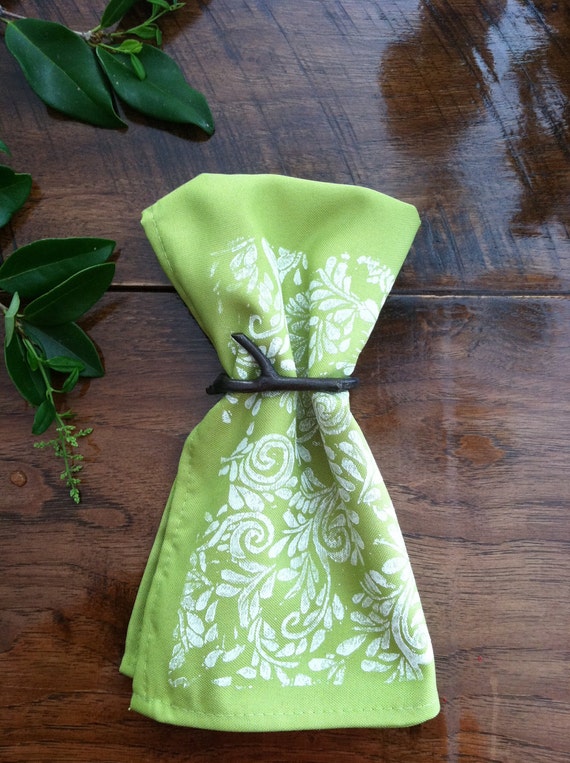 Items similar to Green fabric napkins (5) with handmade blockprint
