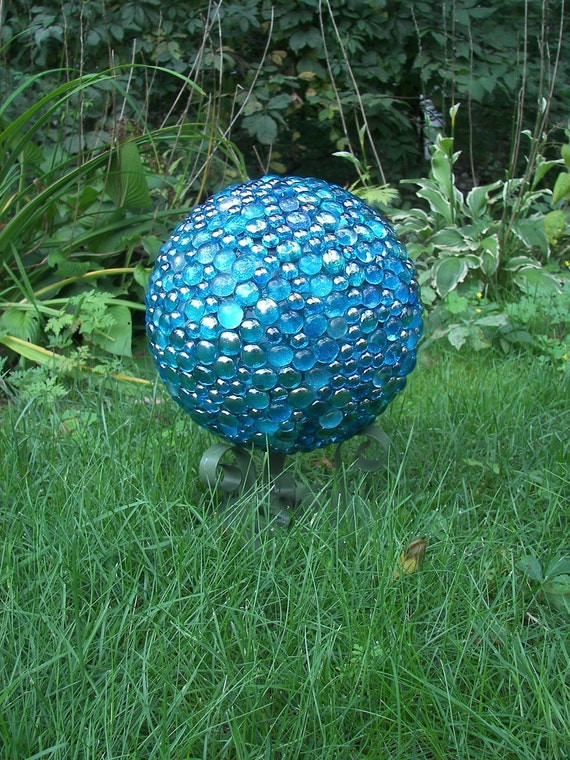 Glass Stone Bowling Ball In Ocean Shades Of Blue Green