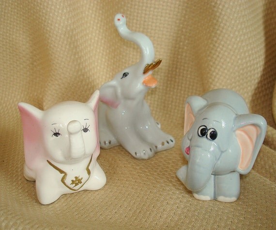 Three Vintage Ceramic Elephants for Display