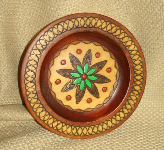 Pair Vintage Polish Plates Wood Carved Decorative Wall