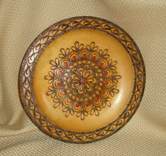 Pair Vintage Polish Plates Wood Carved Decorative Wall