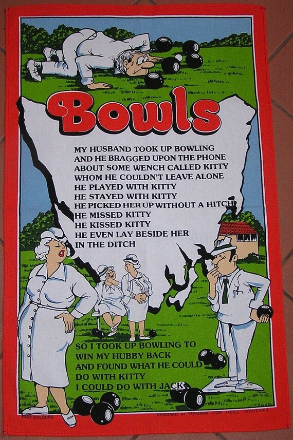 Vintage Colourful Kitchen Tea Towel Lawn Bowls