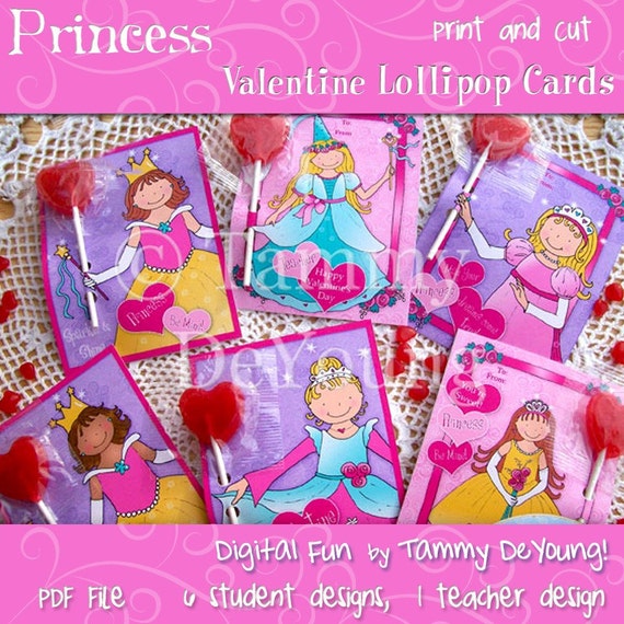 Princess Valentine cards for Girls Valentines for kids DIY