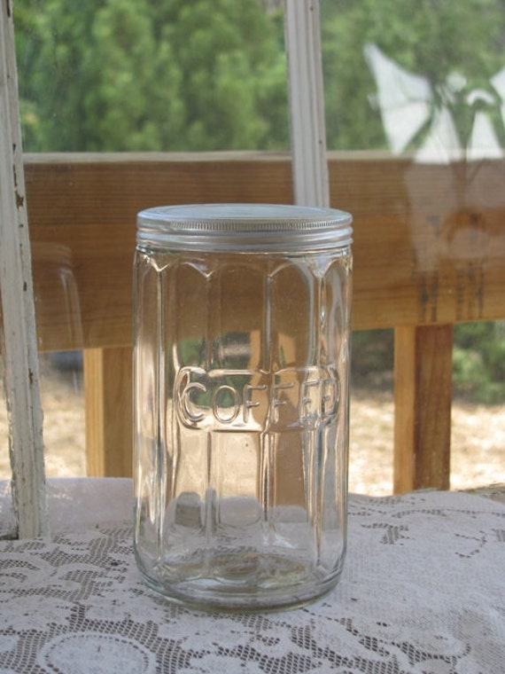 Vintage Glass Coffee Canister with Aluminum Lid