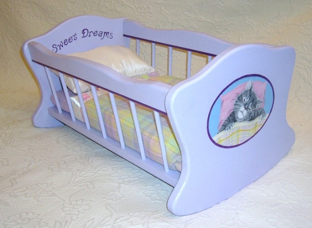 Hand Painted Doll Cradle with Bedding
