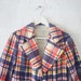 60s Plaid Jacket Vintage Blue Plaid Blazer Cotton Red White Blue Screen Print July 4th Patriotic Mod Preppy Med Large Spring Summer Jacket