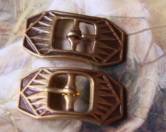 2 Vintage Art Deco Original Brass Cold Paint Enamel Buckles