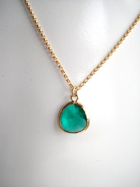 Emerald Gemstone Friendship Gold Necklace by misskukie on Etsy