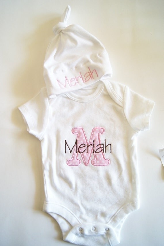 Personalized Onesie and Tie Top Baby Hat Gift Set