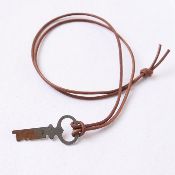 Jewelry for Men Mens Key Necklace Brown Leather by HartandHuntress