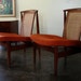 RESERVED Pair of DUX Finn Juhl Danish Modern Teak and Cane Lounge Chairs Orange Upolstered Vintage