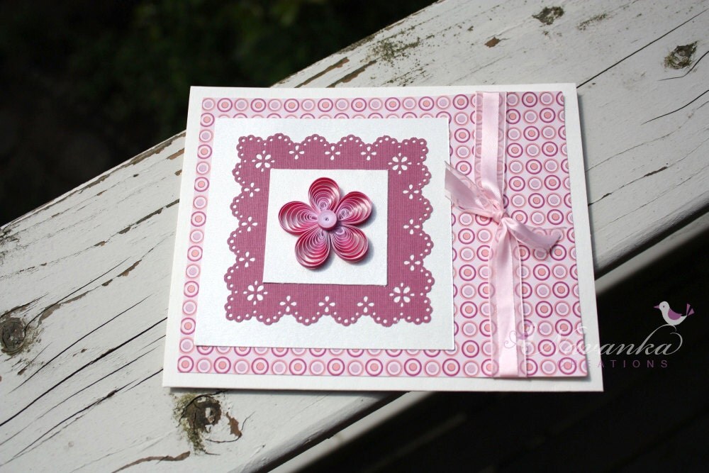 Beautiful Paper Quilling Greeting Card in shades of Pink for