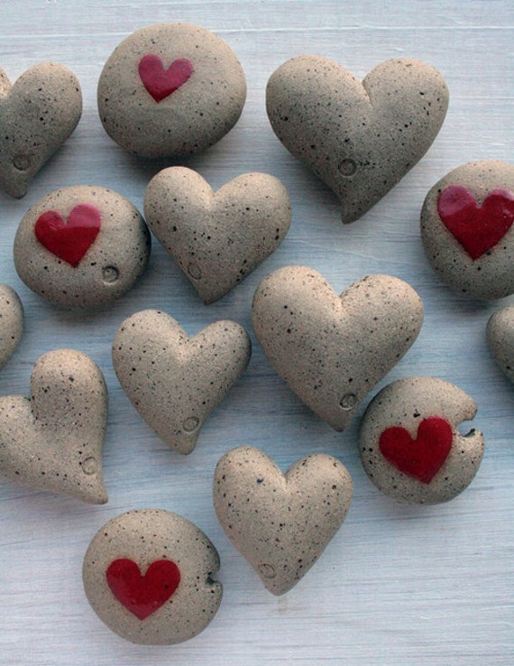 Stocking stuffer ceramic heart pebbles