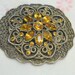 ROMANTIC Broken But Beautiful Vintage Art Deco Brass Filigree and Orange Rhinestone Brooch with C Clasp