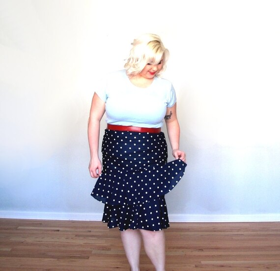 Polka dot Double tier High waist skirt Vintage by threadoverheels