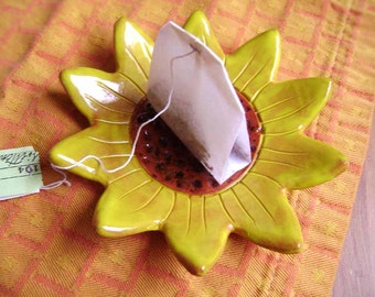 Sunflower Ceramic Dish, bowl, catchall, jewelry, ring holder, decor, soap dish, candle holder, teabag holder, spoonrest.