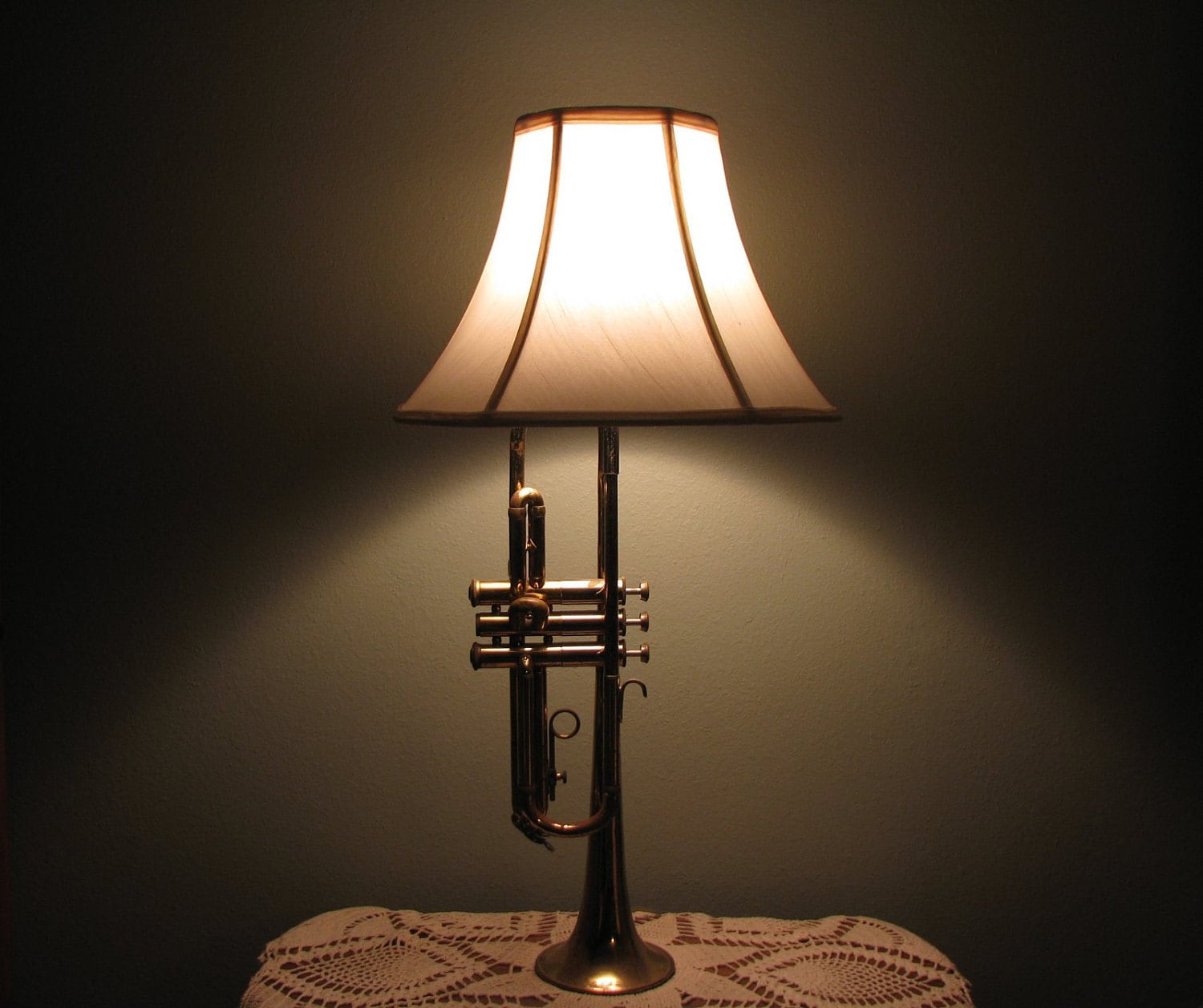 Brass trumpet lamp made from a real trumpet by TheAssortedHut