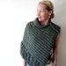 Knit shawl / moss heather green / soft pine green / asymmetrical / urban rustic shoulder wrap / wood buttons / autumn / winter / cozy