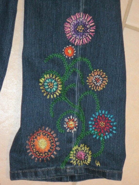 jeans embroidery hippie flower crewel jean power pattern embroidered patterns flowers machine hand bottom ribbon stitch cross sewing needlepoint hippies