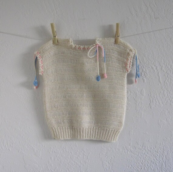 vintage hand knit baby girl sweater vest with pink by hankandlucy