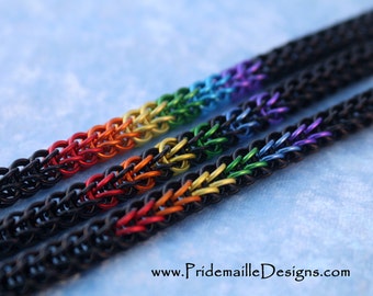 Rainbow Gay LGBT Pride Bracelet - Black Base - Anodized Aluminum Chainmaille Jewelry