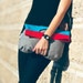 Handbag clutch foldover fold over color block color blocking recycled grey gray wool woolen red turquoise light blue