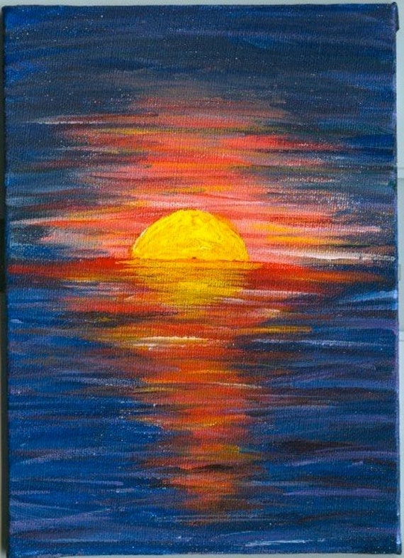 Items similar to Sunset over the water Original Acrylic painting on ...