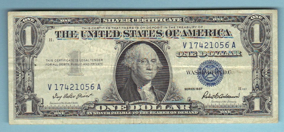 1957 Silver Certificate One Dollar Bill Vintage U.S.