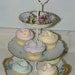 Floral 3 Tier Cake Cookie Plate or Stand, Candy Dish - Blues, Yellow and Gold Vintage China Shabby Chic - Free Shipping