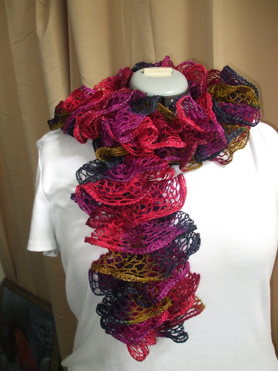 Sashay scarf in shades of red maroon gold with by AllYarnCreations