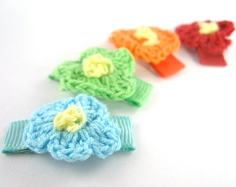Flower Hair Clips - 4 Pack - baby hair clips - small hair clips - crochet flower hair clips - infant hair clips - hair clips for girls - me