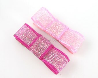 Newborn Hair Clips - Pink Hair Clips - Small Hair Clips - Baby Hair Clips - Infant Hair Clips - Infant Barrettes - shimmer ribbon non slip