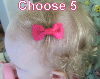 PICK 5 - Infant Hair Clips - baby hair clips - baby hair bows - small hair bows - newborn hair clips - newborn hair bows - Pinched bows MP