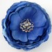 Silk Flower Hair Clip 3 Inch Royal Blue Ranunculus - Top Quality Alligator Clip For Babies Toddler Girls - Pink Rhinestone Center