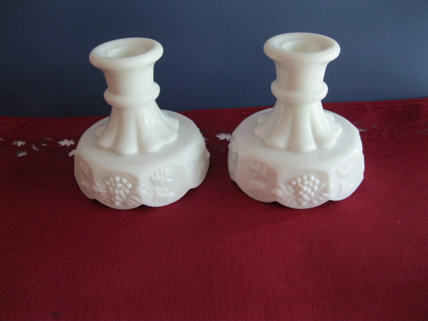 Milk Glass Candle Holders Westmoreland Grape Design Vintage