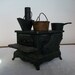 miniature dollhouse cooking stove and pots - cast iron