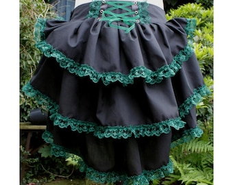 black bustle skirt with green lace . back corset lacing. UK seller