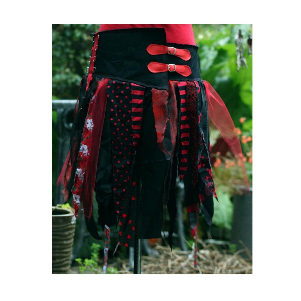 pirate skirt asymmetric rag skirt. Red and black. straps