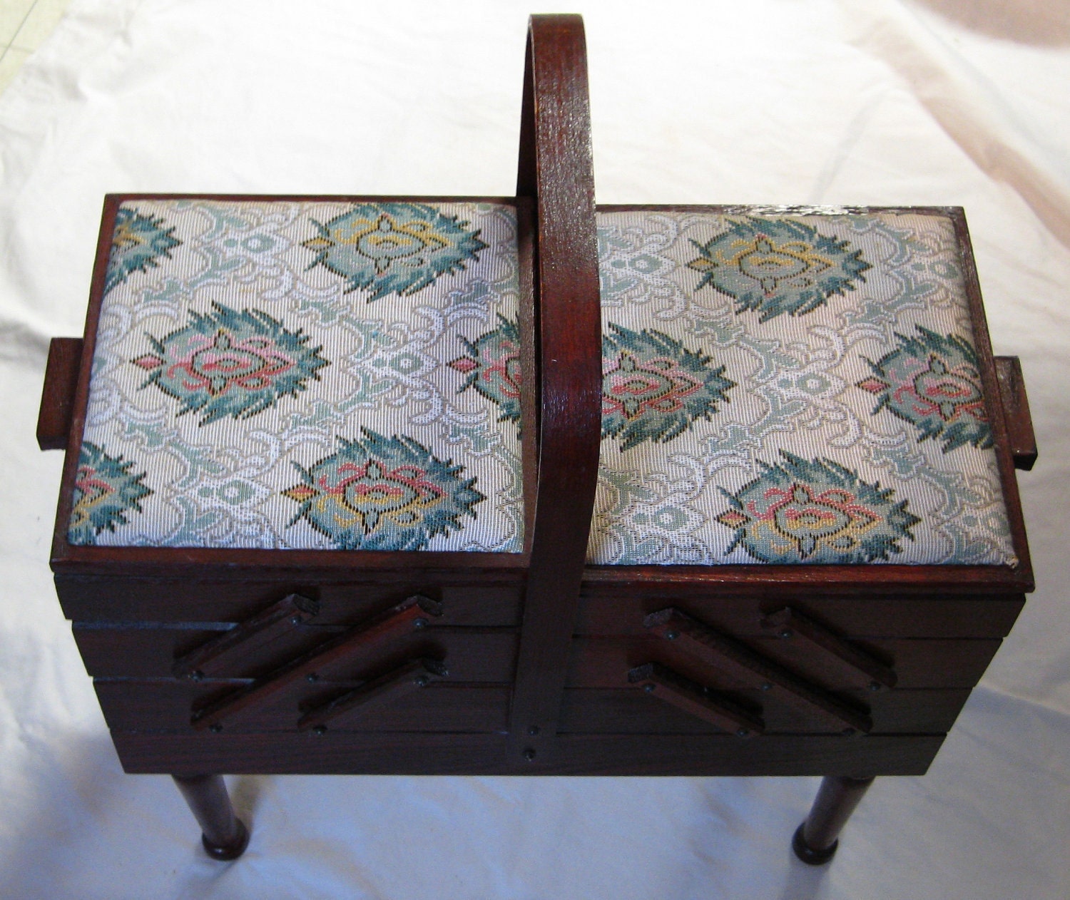 Vintage 3 Tier Folding Wood Sewing Basket