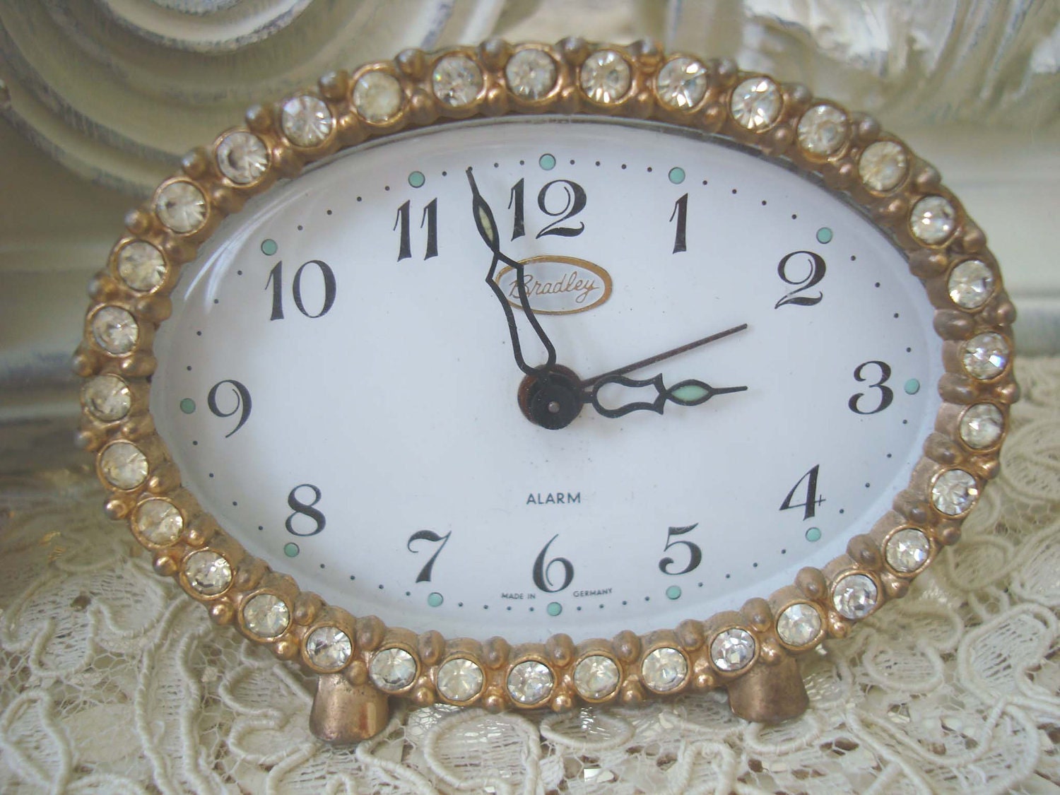 Vintage Bradley Rhinestones Clock Jeweled by AVintageTreasure